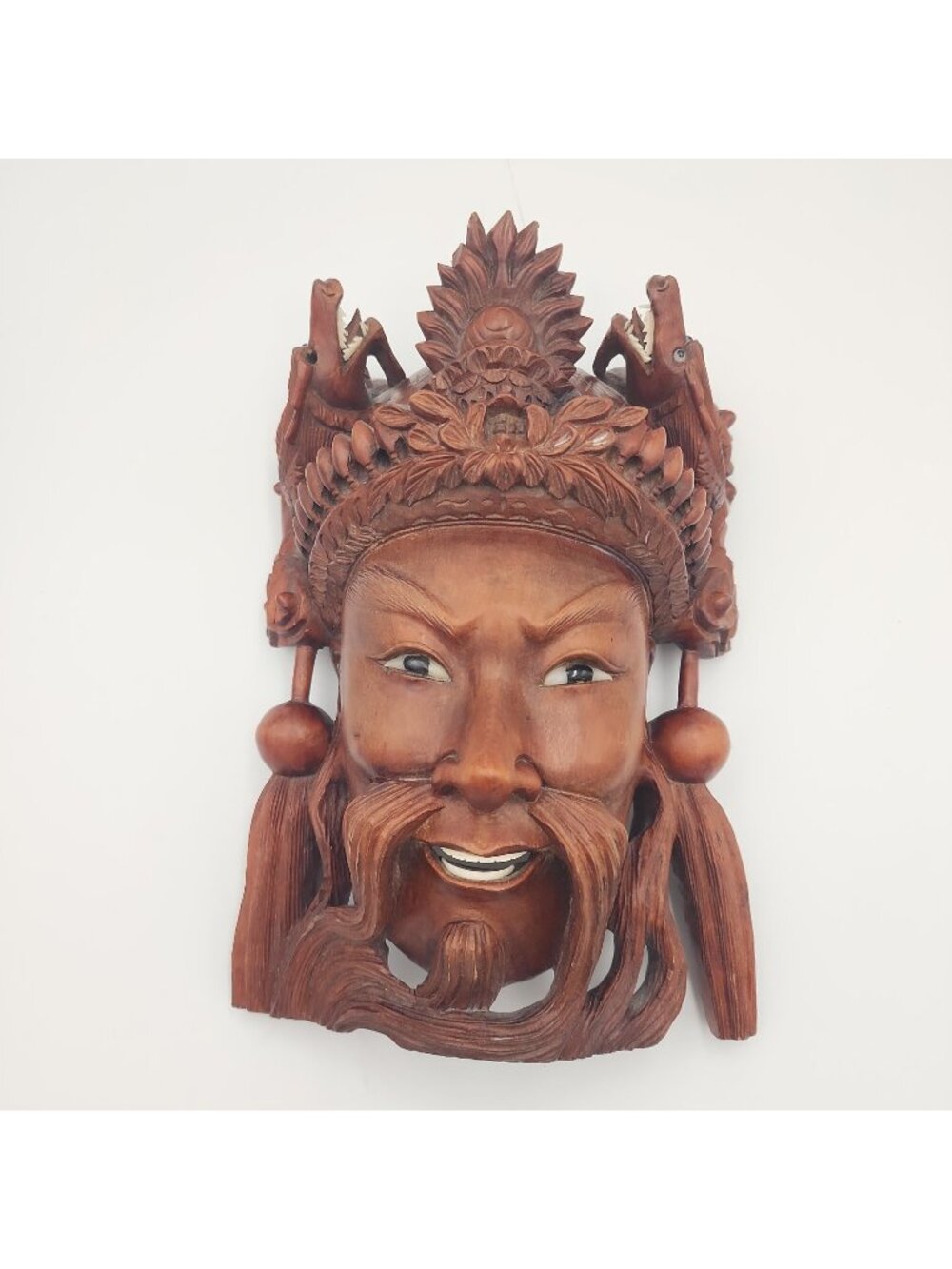 Vintage 19C Rosewood Hand Carved Asian Chinese Face Mask Dragons Wall Decor